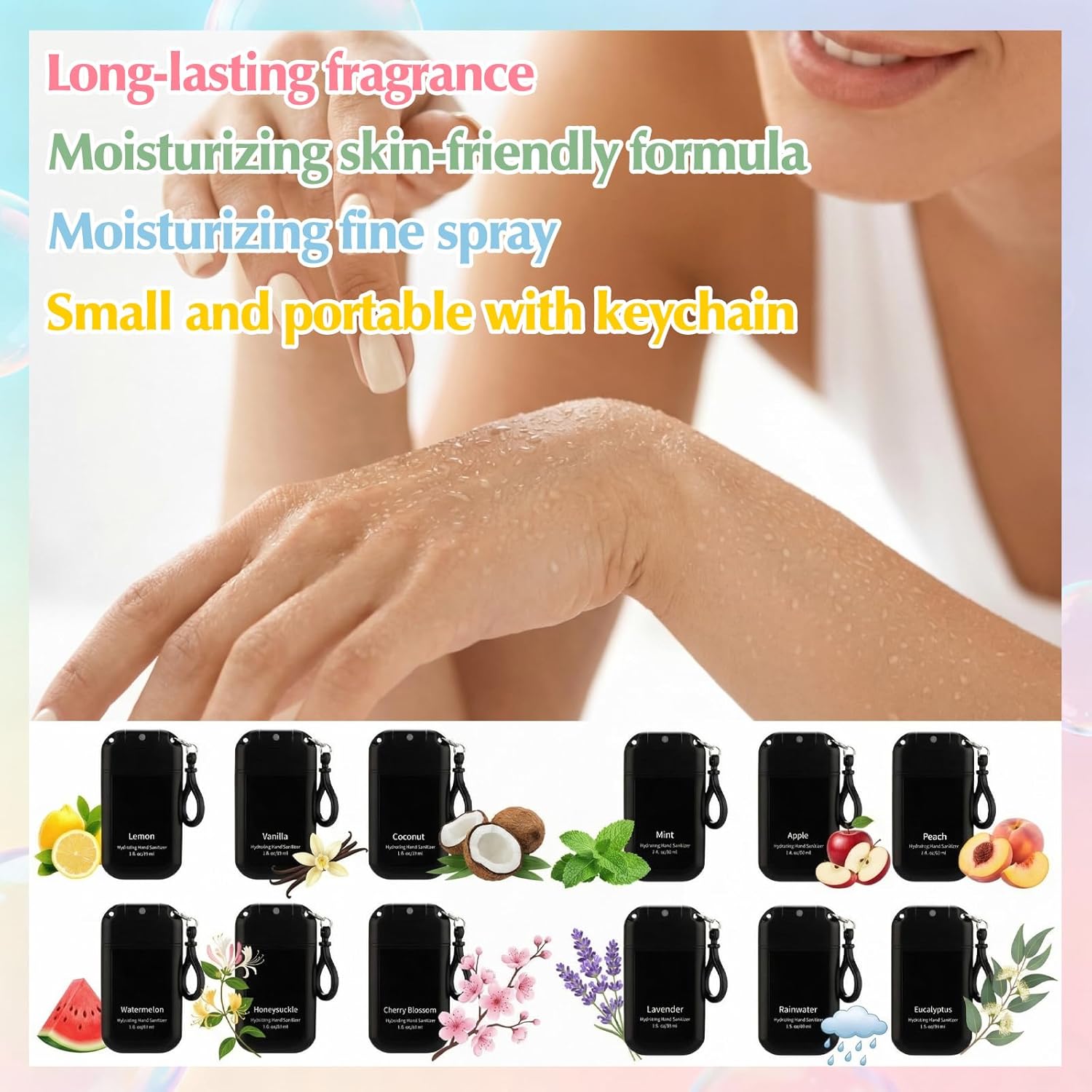 24 Pack Mini Hand Sanitizer Spray Keychain Thank You Hand Sanitizer Mist Travel Size Bulk Employee Appreciation Gift for Coworker Teacher Father Scent Moisturizing Hydrating for Gym Purse Backpack