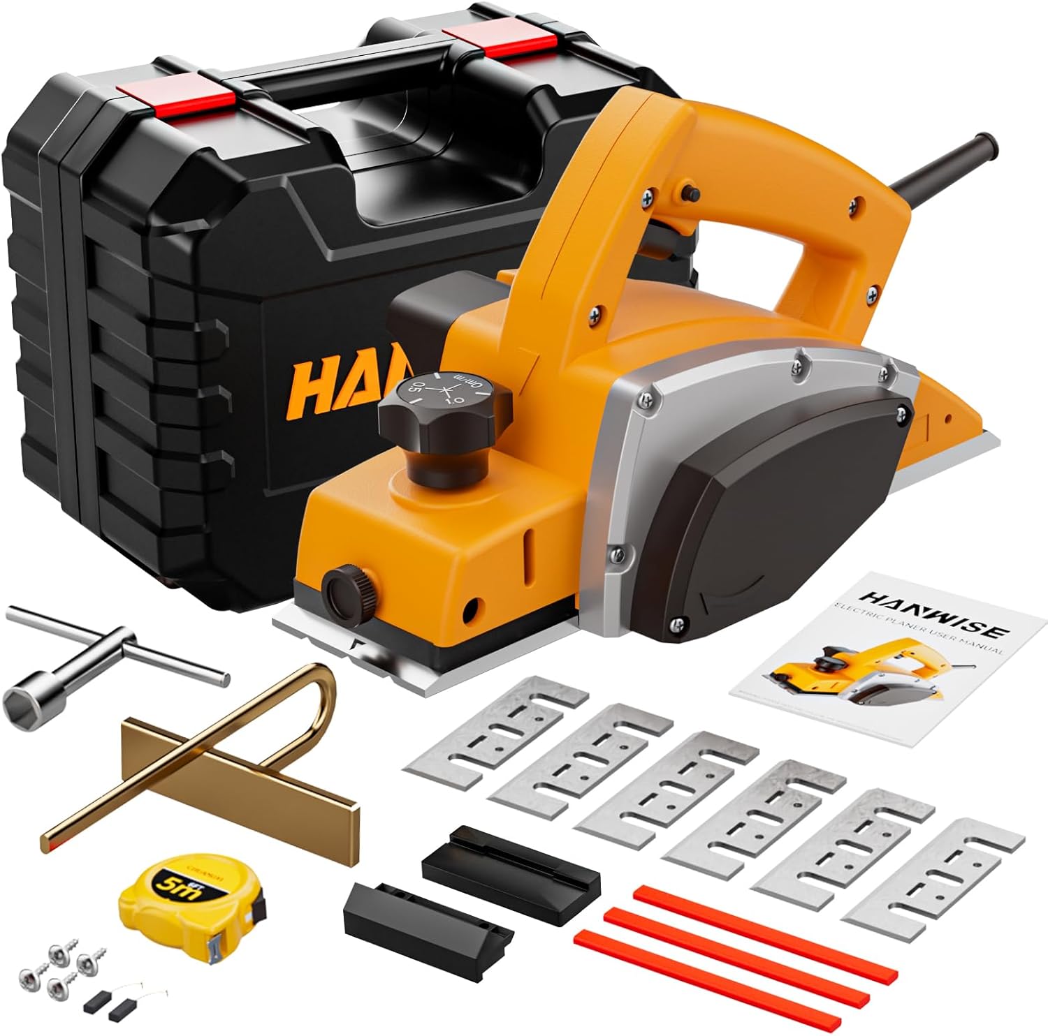 16000RPM Electric hand planer, 500W 3-1/4 Inch Electric wood planer with 82mm Blades & Depth Adjustment, 110V Power Wood Planer for Surface Finishing, Woodworking, Carpentry, and Home DIY