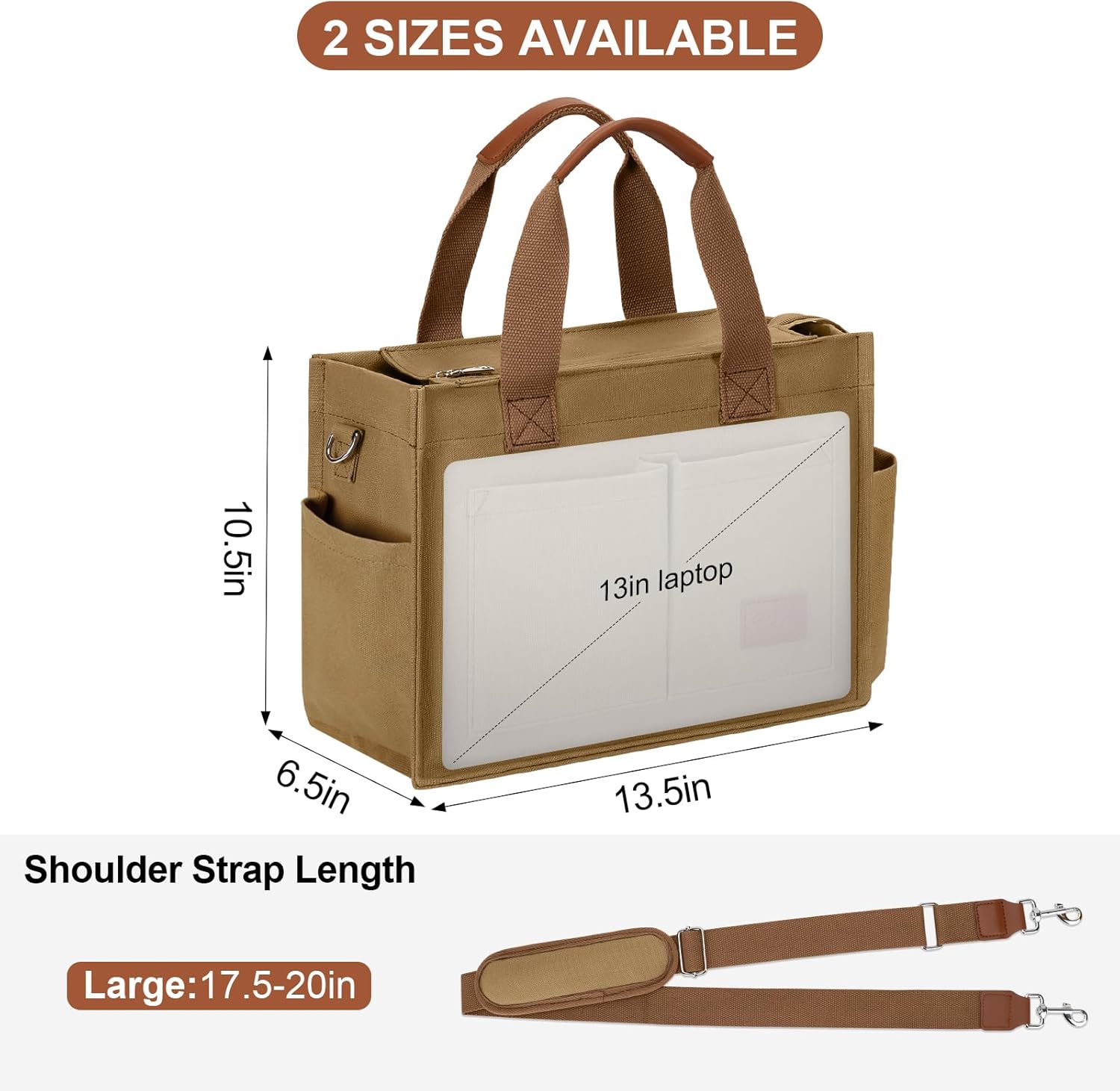 KKXIU Large Canvas Tote Bag for Women with Zipper and Compartments Crossbody Work Bible Messenger Purse Bag With Pockets - Image 3