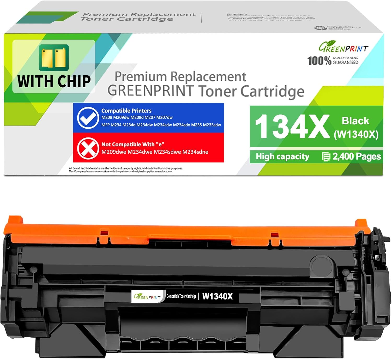 [with CHIP] 134X W1340X ( 134A W1340A ) Compatible Toner Cartridge Black High Yield 2400 Pages for H P M207dw M209 M209d M209dw MFP M234 M234dw M234sdw M234sdn M235sdw, Doesn't Work with H P+ Printer
