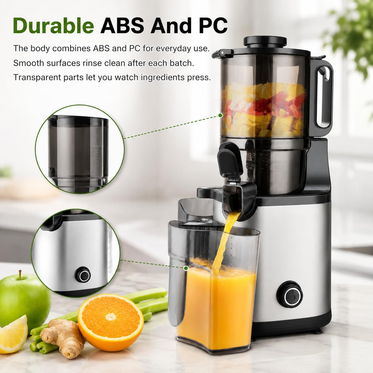 Extracteur de jus à froid, goulotte de 5,5 pouces, 300 W, 60 tr/min