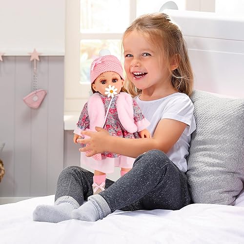 Miniatura 6 de Ropa de muñeca de bebé de 15 pulgadas, color rosa, 5 piezas, adecuada para muñecas de 12, 13, 14, 15, 16 pulgadas, abrigo de moda, gorro de punto y