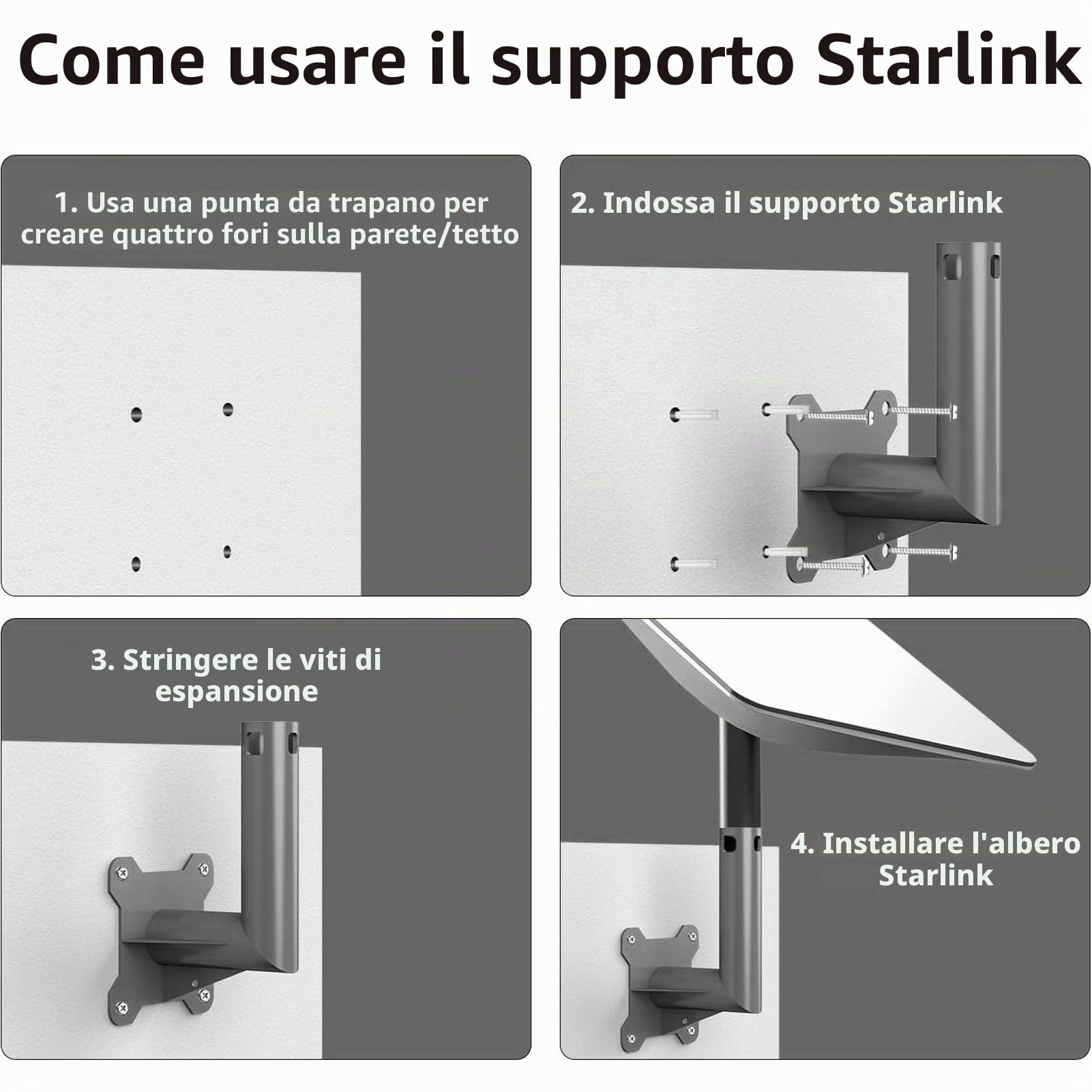 Kit di Montaggio Internet per Satellite, Supporto Tetto su Palo Parete Supporto Parete Lungo Staffa Montaggio per Antenna Rettangolare J per V2