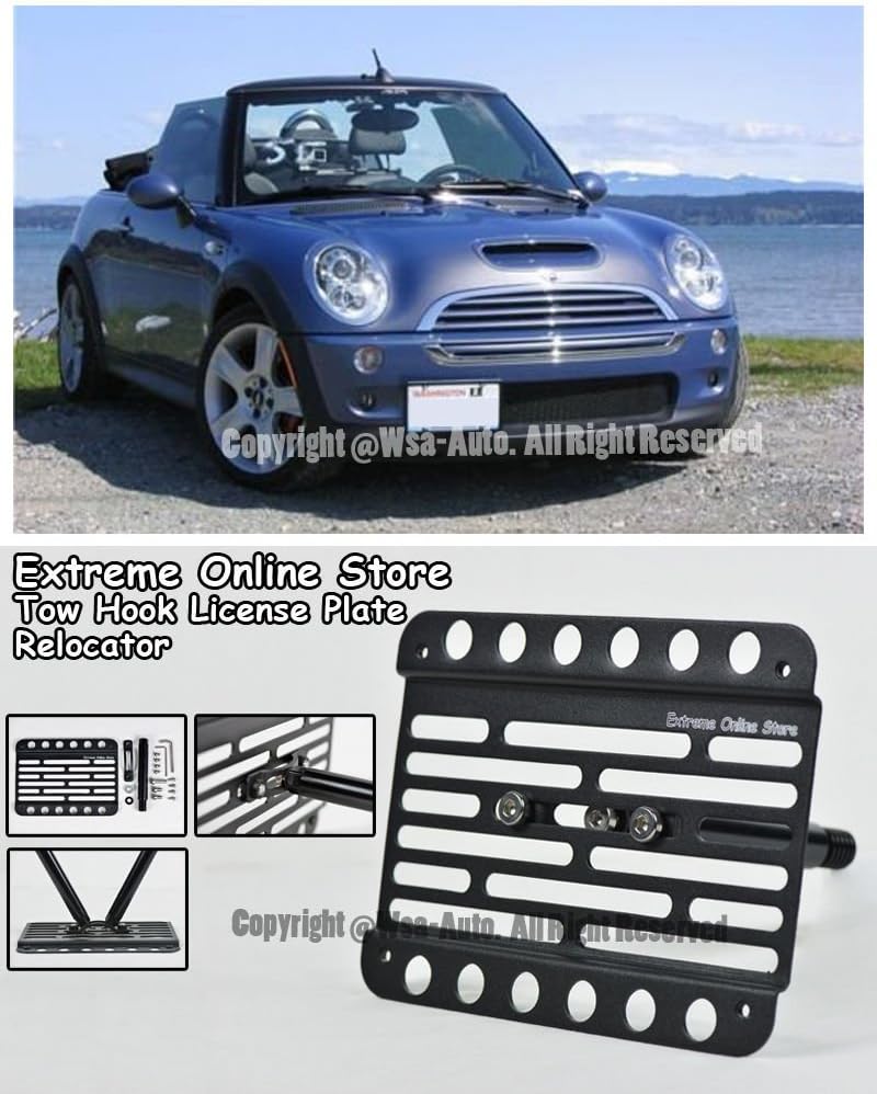 Extreme Online Store EOS License Plate Front Bumper Tow Mount Adapter Relocator Kit - Made for and Compatible with Mini Cooper S Convertible R52 mk1 04-08 2004 2005 2006 2007 2008