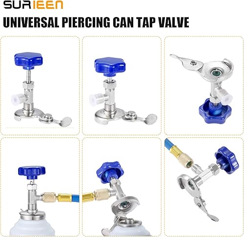 Miniatura 5 de Kit de manguera de recarga R134A R12 R22 con calibre, kit de manguera de carga de refrigerante de CA de 51 pulgadas con válvula de grifo