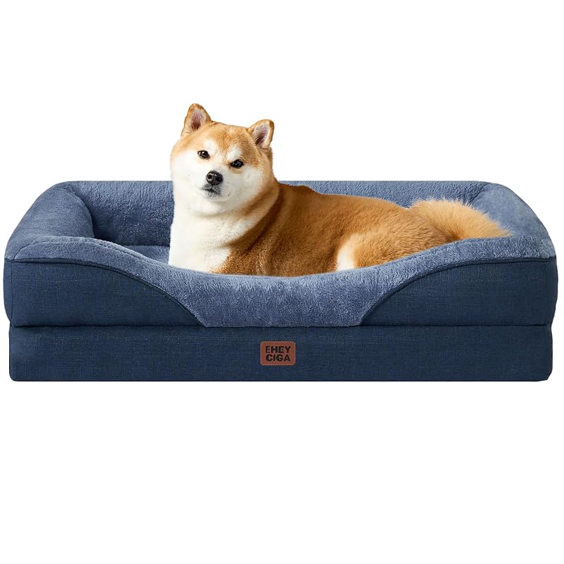 Cama sofá para cães com espuma viscoelástica e laterais acolchoadas EHEYCIGA, tamanho Médio, 88,9 x 55,9 x 16,5 cm