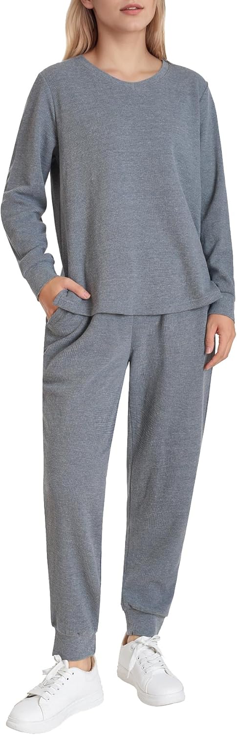 Latuza Women's Petite Waffle Knit Lounge Set Petite Length Pajamas