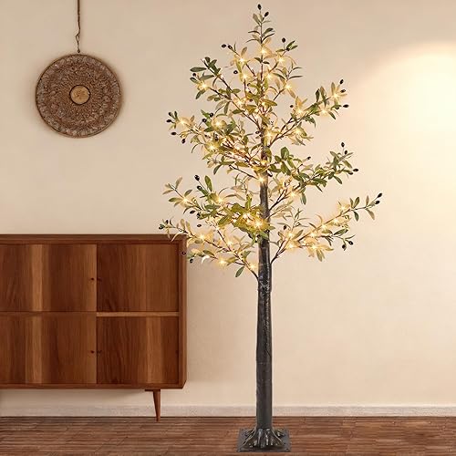 Lighted Olive Tree, 160 LED Warm White Lights, 6FT Artificial