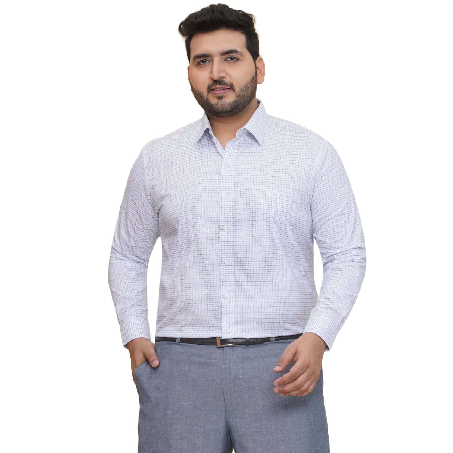 JOHN PRIDEPlus Size Men Regular Fit Cotton Gingham Checks White Formal Shirt (JPSF47163)