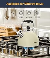 Vista 5 de Hervidor de té, hervidor de té silbante de acero inoxidable de 2 cuartos de galón, tetera silbante para estufa con mango plegable ergonómico, tetera