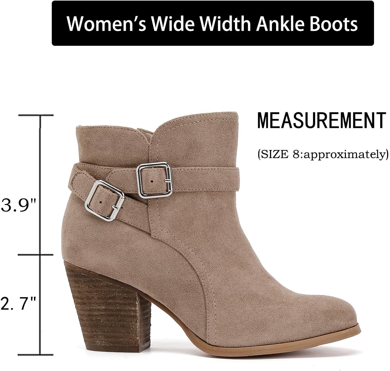 Luoika Women's Wide Width Ankle Boots - Black Brown Short Boots Block Low Heel Side Zipper Booties. - Image 3