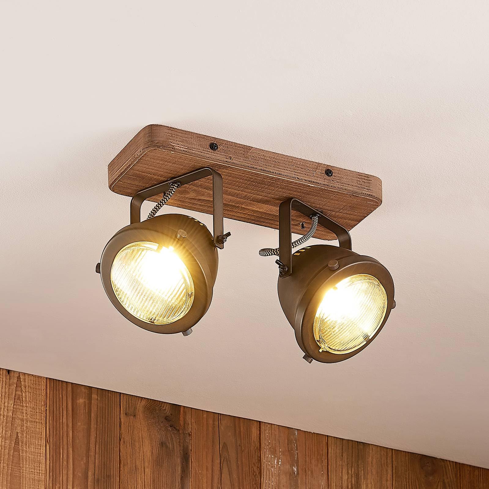 Lindby Spot Farovi à intensité variable (Modern, Industriel) en Noir Bois e. a. pour Salon & Salle manger (à 2 lampes GU10) Lampe encastrable plafonnier applique