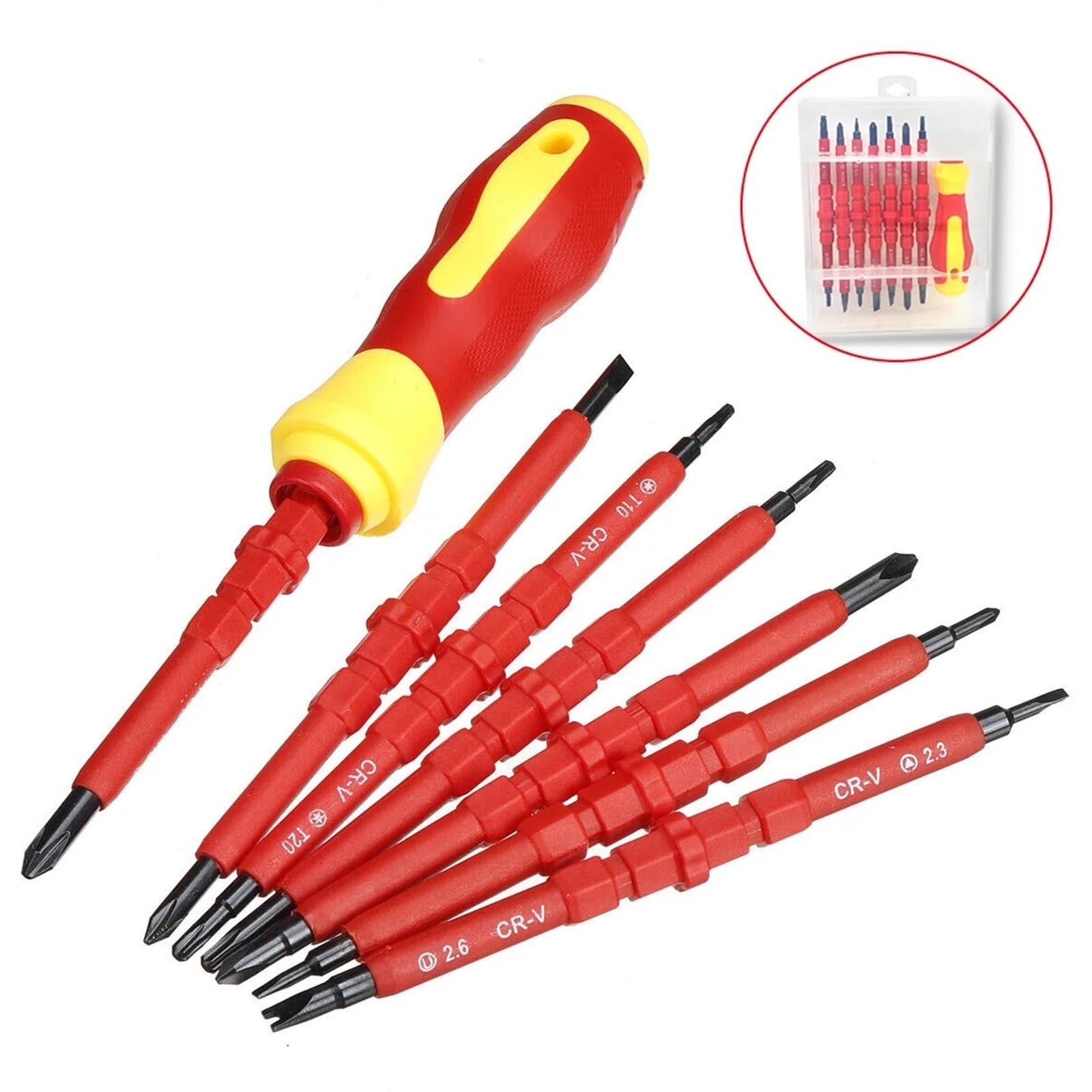 Zestaw izolowanych śrubokrętów dla elektryków - ergonomiczny uchwyt, odpowiedni do prac elektrycznych, wkrętaki nasadowe i gniazdowe Szerokie Zastosowanie(14pcs)
