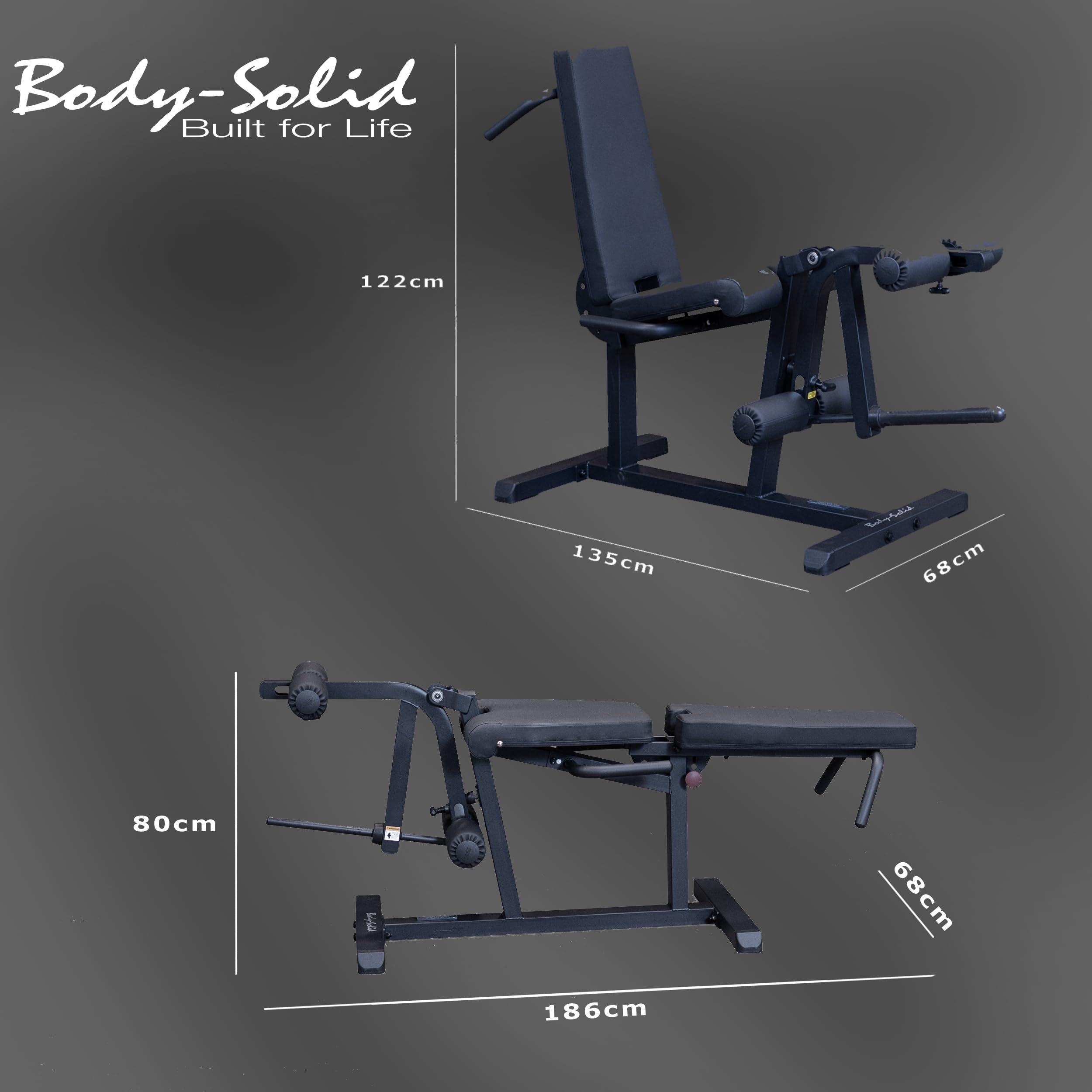 Body-Solid GLCE-365B Beintrainer | Beinstrecker & Beinbeuger | Seated Leg Extension & Supine Curl | Beinstrecker sitzend | Beinbeuger auf dem Bauch liegend | Black-Edition