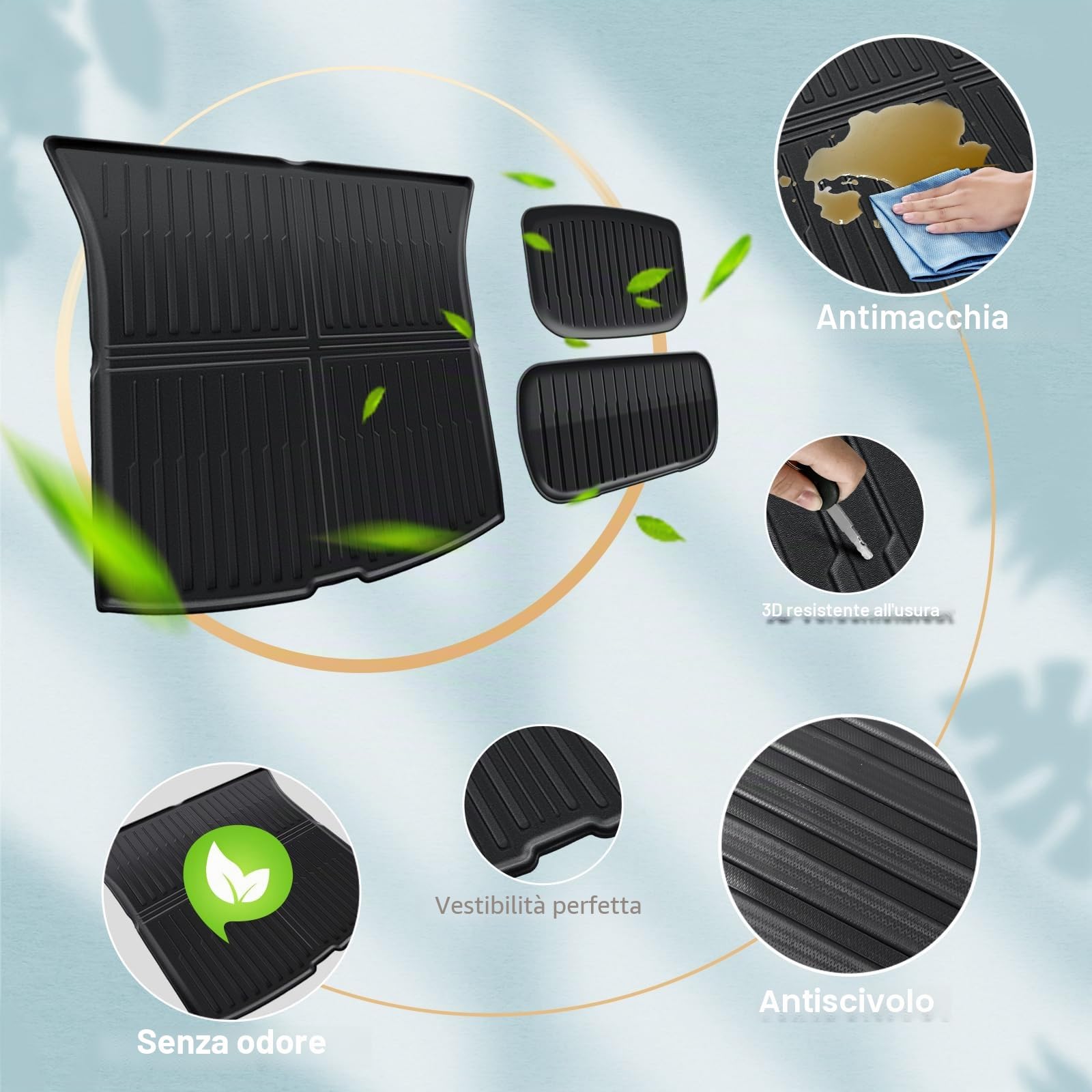 ECOZEN 3pcs Vasca Baule per Tesla Model Y 2025-2026 3D Specifica In TPE Proteggi Bagagliaio auto, Model Y Tappetino del bagagliaio, con bordino rialzato, resistente impermeabile per tutte le stagioni