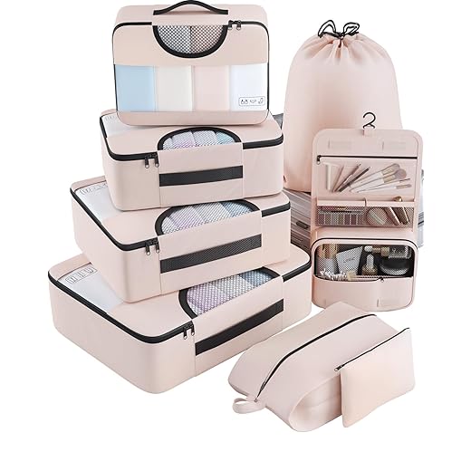 Veken 8 Set Packing Cubes, Travel Gifts for Women Mom, Carry on Suitcase Organizer Bags with Hanging Toiletry Bag and Large Laundry Bag, Travel Essentials Luggage Accessories for Cruise Ship