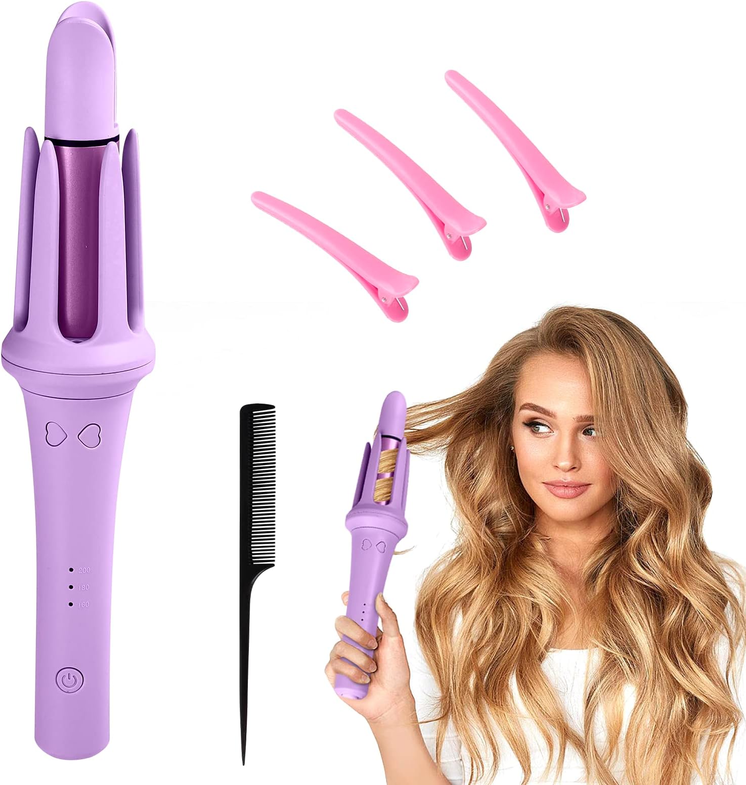 Automatic Curling Iron, Hair Curlers with 4 Temps & Auto Shut-Off,Anti-Scald & Anti-Tangle Rotating Curling Iron Wand,Hair Curling Wand for Lasting Shiny Curls
