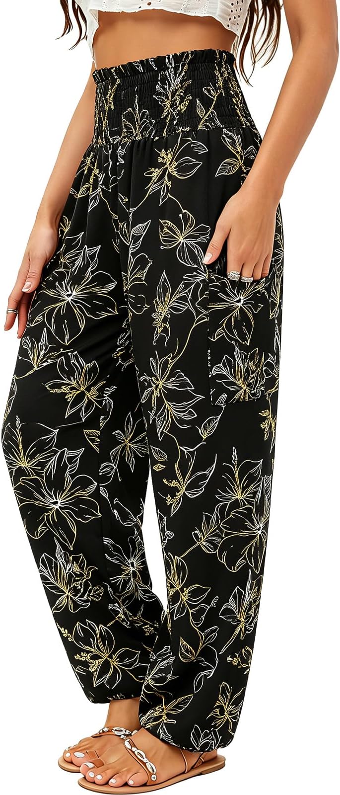 QIANXIZHAN Women's Harem Pants, High Waist Yoga Boho Trousers with Pockets
