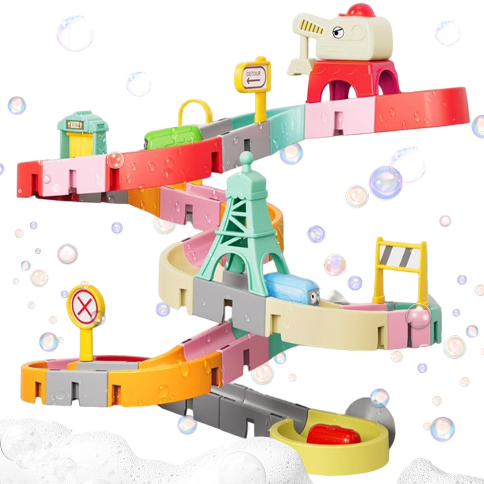 Otbushit Bath Toys, Wall Track Building Set Kids Bath Toys with Suction Cup, Fun DIY Kit Birthday for Toddler Boys & Girls 4-8 Years Old