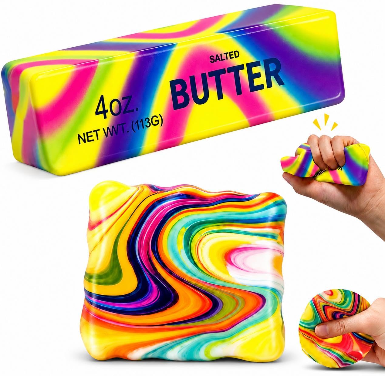 2 IN 1 Rainbow Butter And Rainbow Cheese Soft Squishy Hand Pressing Calm Toy.