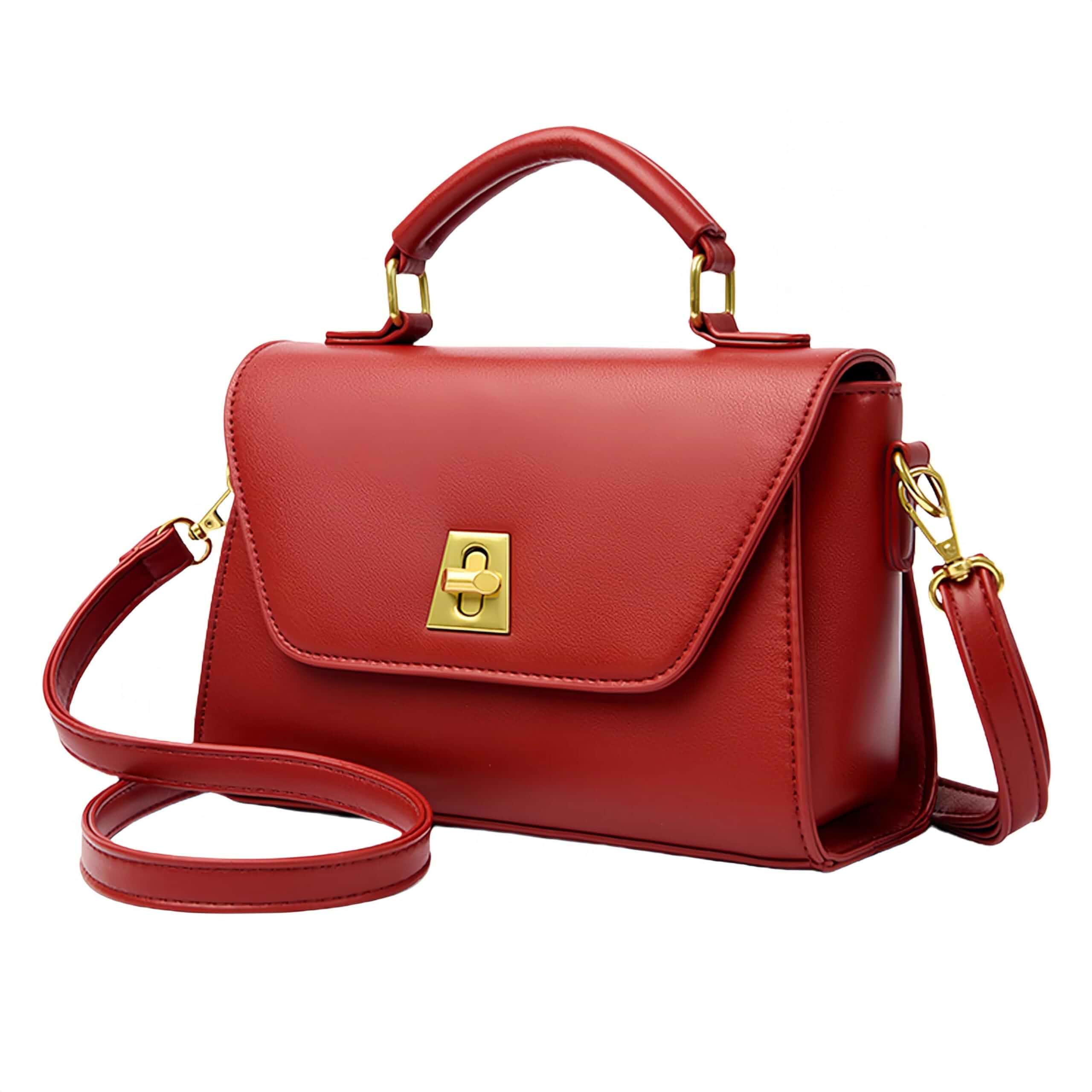 Classic Medium Crossbody Bag for Women, Vegan Leather Satchel Purse with Gold-Tone Hardware, Elegant Top-Handle Shoulder Bag