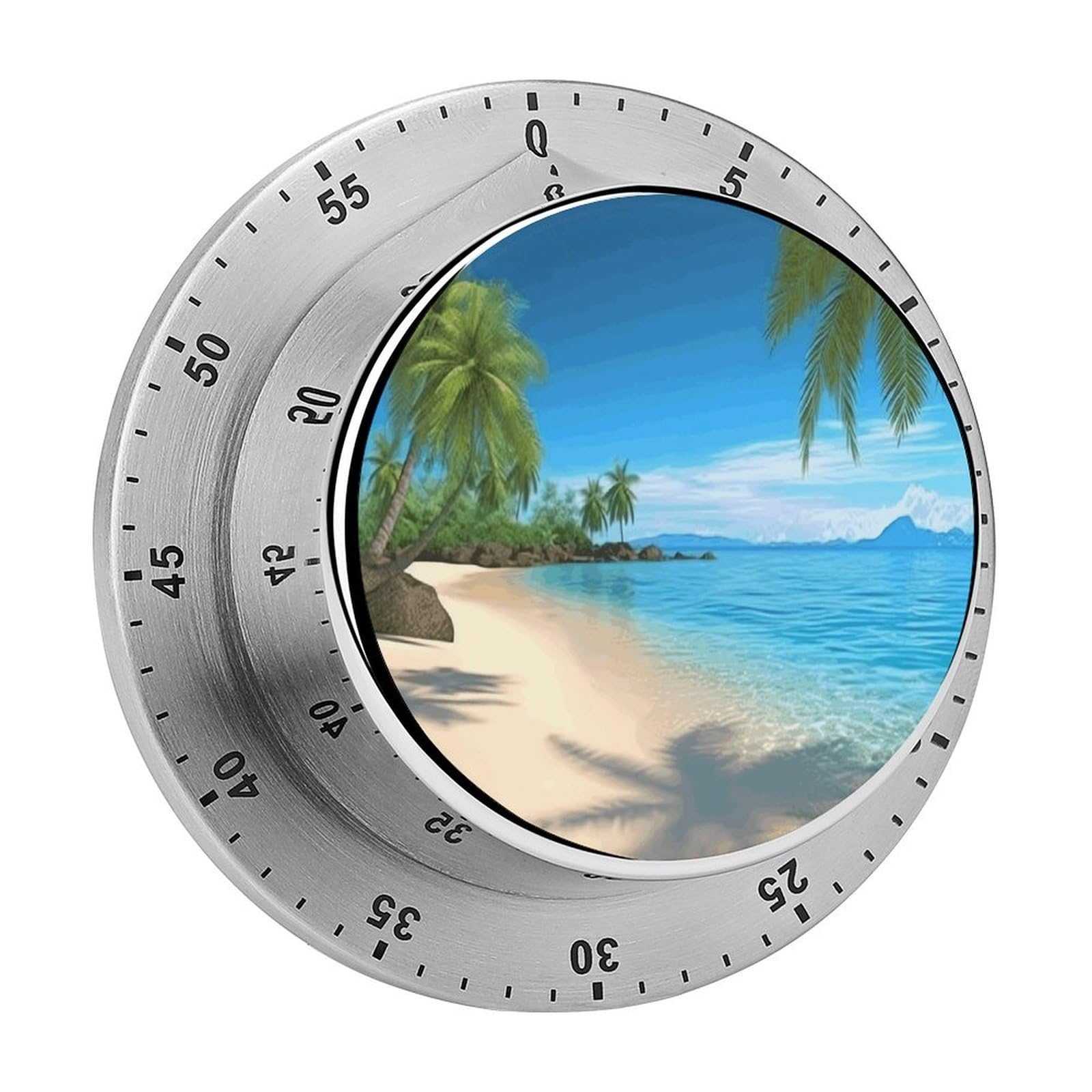 Hawaiian Beach with Palm Trees Timer Exquisite Stainless Steel Body Mechanical Desk Timers 60 Minutes Visual Countdown Timers with Magnetic Backing Loud Alarm Kitchen Timer for Cooking