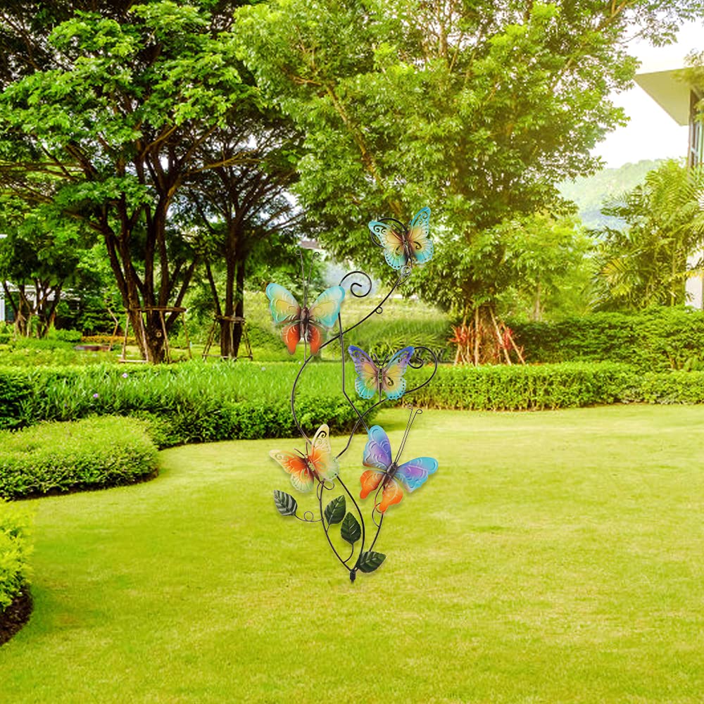 83CM Farfalla Decorazione per Metallo Giardino, Farfalle Paletto Giardino in Metallo Decorazione per Cortile, Decorative Scultura da Giardino, Figurine Decorazione per Esterni Giardino Prato Patio