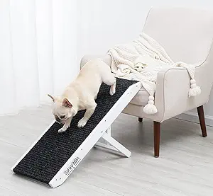 SweetBin 19" Tall Pet Ramp - Small to Medium Dogs and Cats Use - Wooden Folding Portable Dog Ramp Perfect for Couch or Bed with Non Slip Carpet Surface - 4 Levels Height Adjustable Up to 110Lbs