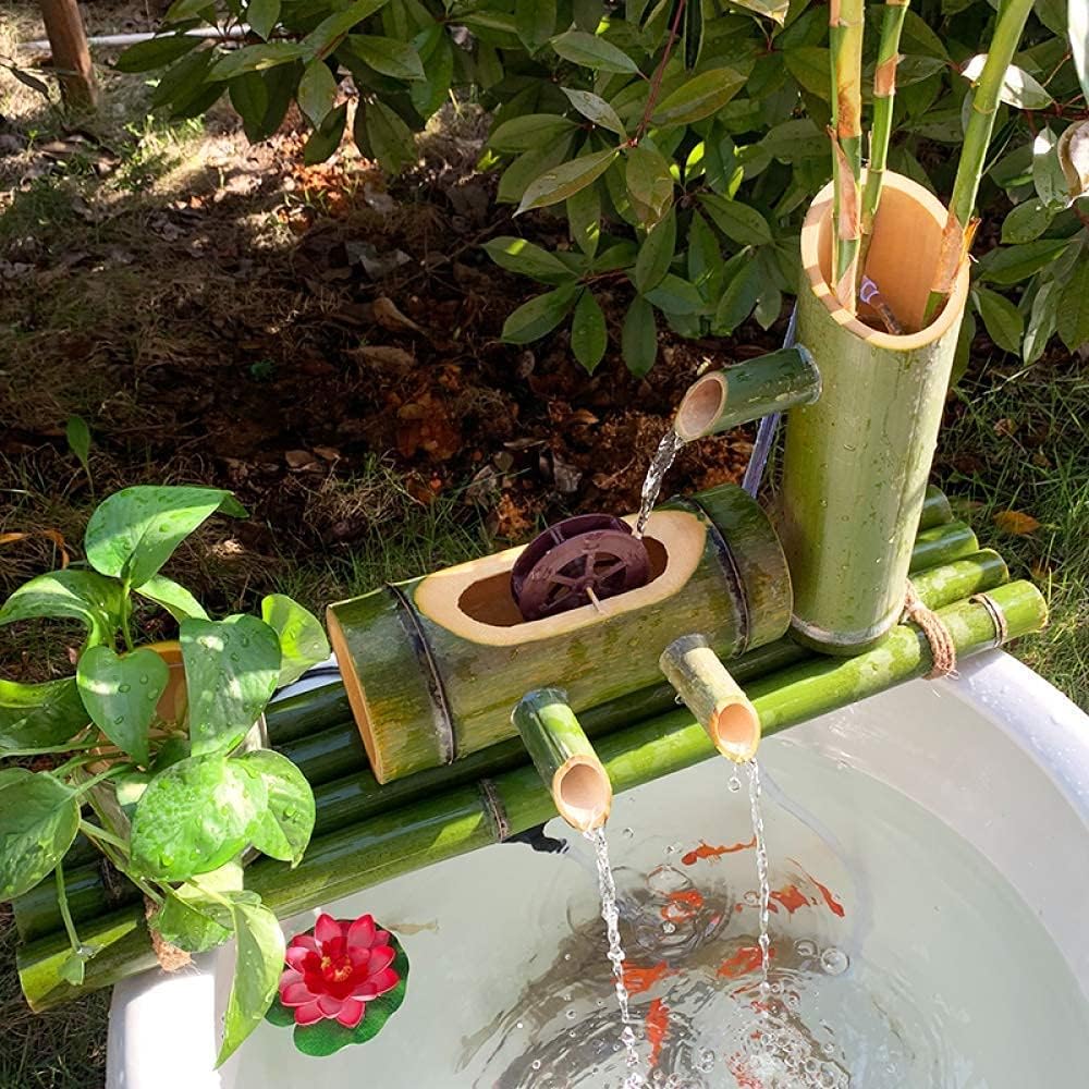 Japanese Garden Decoration,Bamboo Fountain Decor Bamboo Fountain Garden Water Feature Fountain Pump Decor Sculptures Statues Arts Crafts Artwork Crafting for Garden Decoration