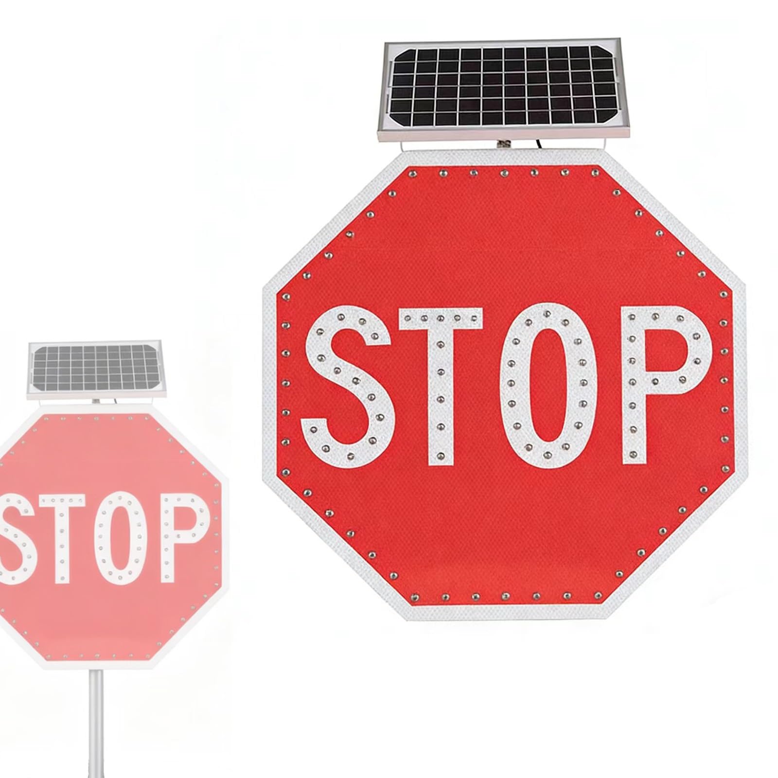 Señal solar LED intermitente de alto 60 cm de alta visibilidad para advertencia de tráfico, octágono, señal reflectante para entradas y estacionamientos comerciales