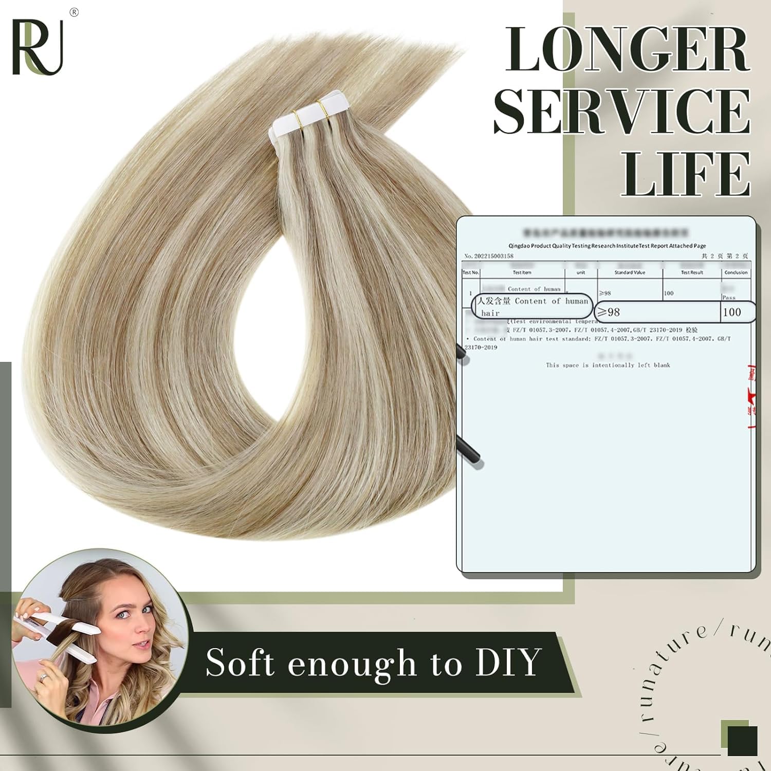 RUNATURE 18 Inch Tape in Hair Extensions Human Hair Blonde Tape Hair Extensions Invisible Tape in Hair Highlight Brown to Blonde Tape Hair 20pcs 50g #p8/60 - Image 4