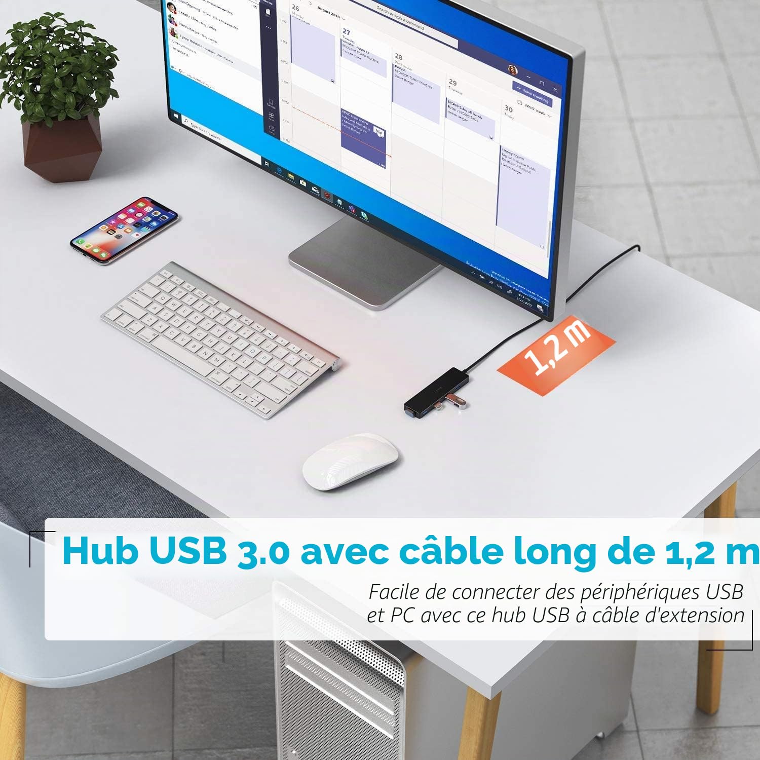 Aceele Hub USB 3.0 4 Ports 120cm pour Macbook, PC