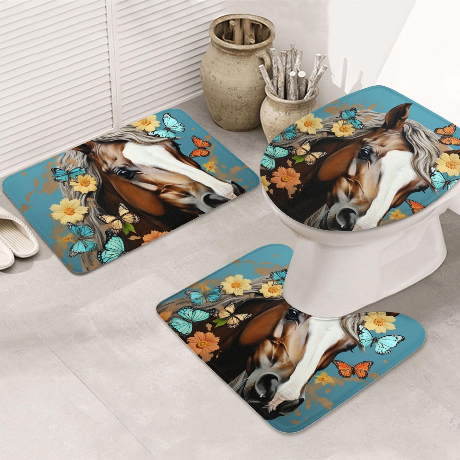 Tapis de salle de bain contour U en microfibre absorbante lot de 3 design