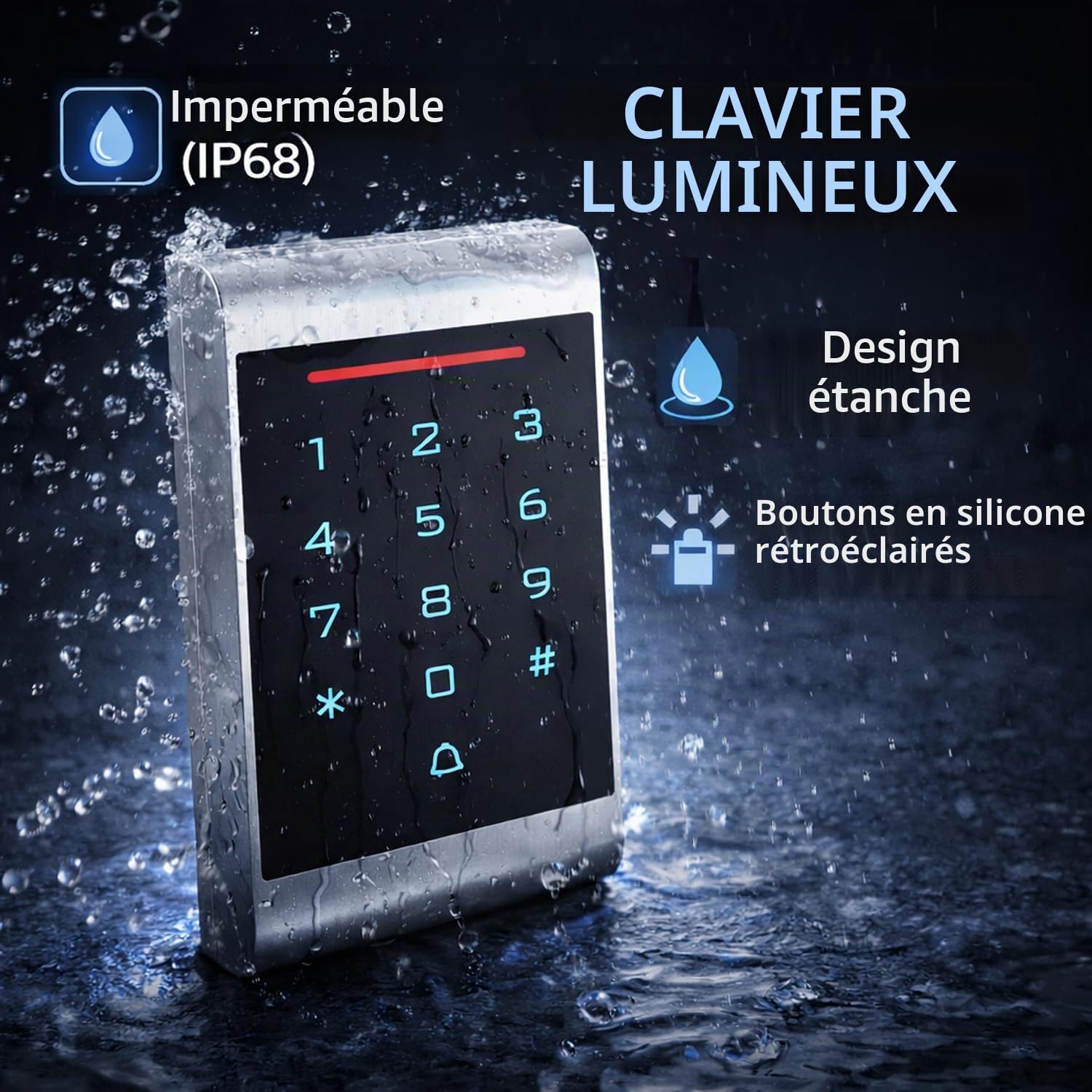 Contrôleur d’accès RFID double fréquence (ID + IC / NFC) avec clavier à code, IP68 étanche, WG26/WG34, DC 12–24V, pour appartement, bureau et portail, avec 10 badges 125KHz(2)
