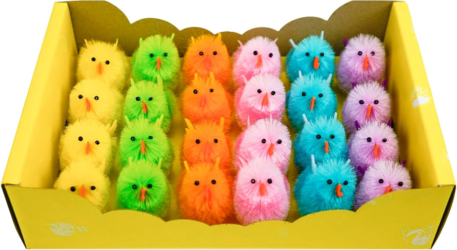 Pack of 24pcs, 2.24" H Easter Chenille Chicks Fluffy Fully Rainbow Chicks Easter Party Supplies Decoration Big Size