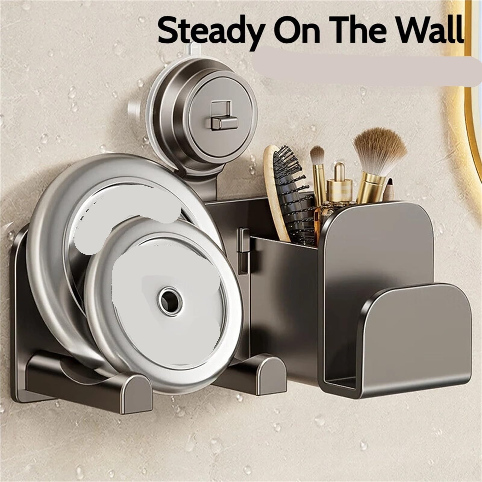 2 pz Senza Punzonatura Grigio Ventosa Porta Asciugacapelli Mensola A Muro Montato A Parete Rack di Stoccaggio per Asciugacapelli(Grey 10CM)