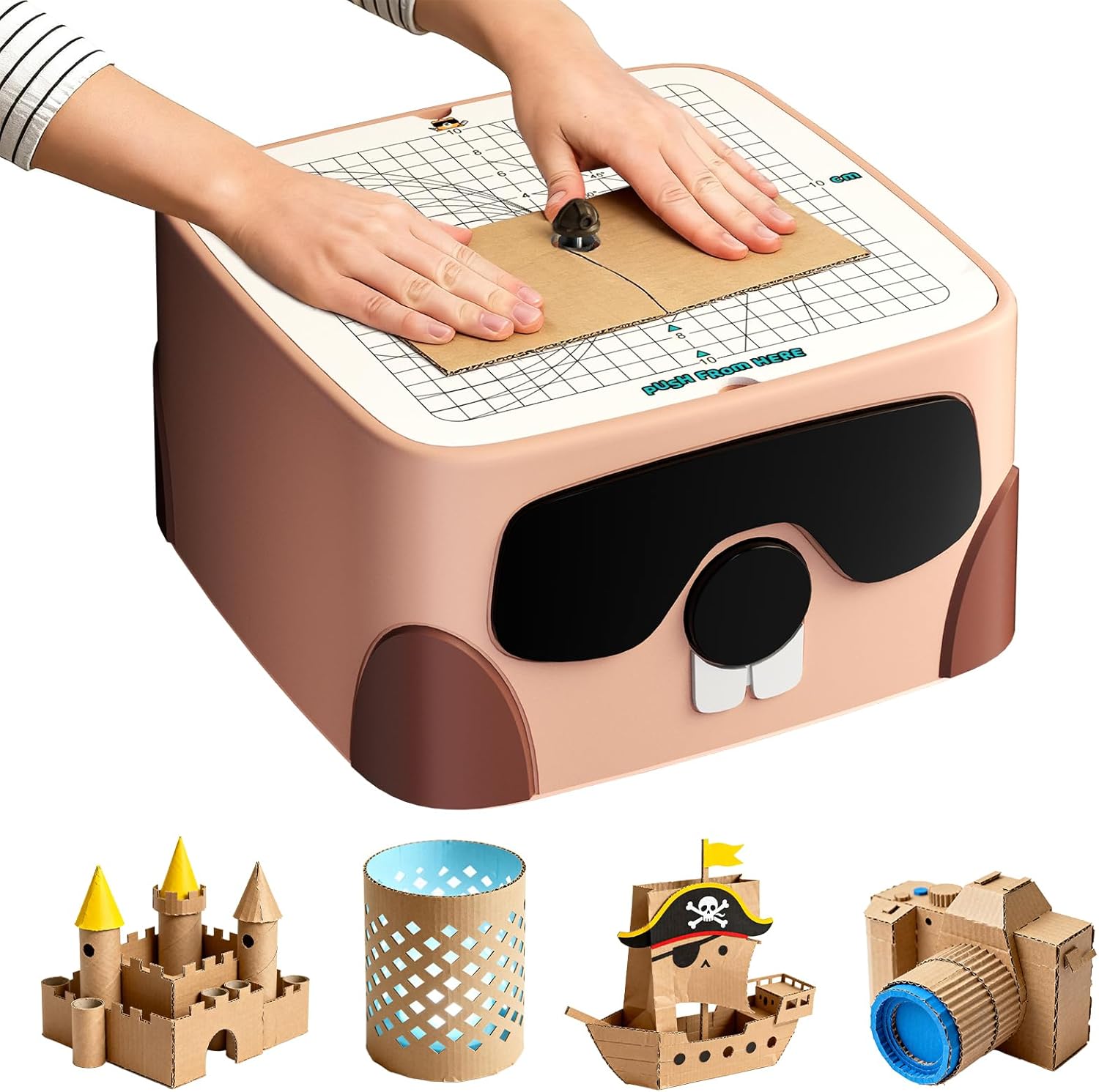 BEAVERBOT Cardboard Cutter for Kids, Safe DIY Cardboard Construction Tool Kit, Educational Craft Toy for 3+ Boys and Girls, Perfect for Creativity Projects 3D Models, Pink