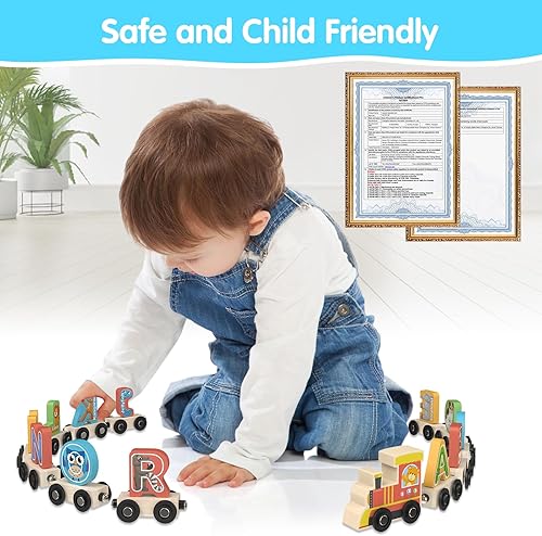 Miniatura 5 de Ancistro Juguetes de madera del alfabeto de tren, herramienta de ortografía para niños preescolares Montessori, juego educativo con letras