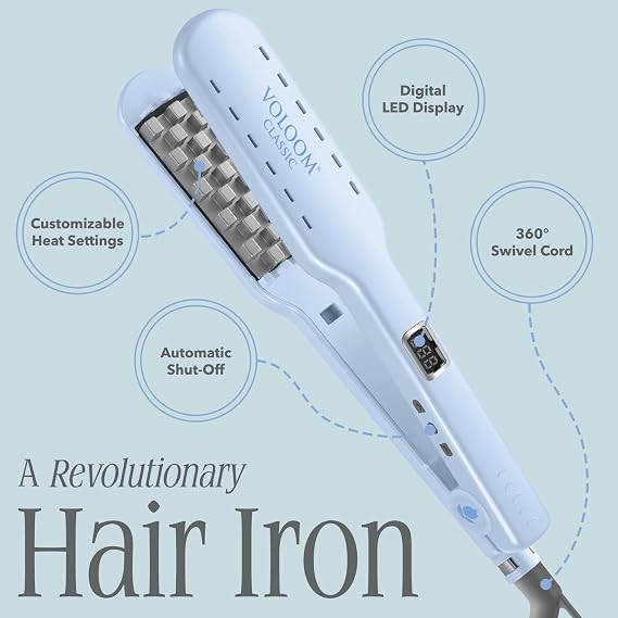 VOLOOM Classic 1-1/2 Inch Professional Volumizing Ceramic Flat Iron - Hair Volumizer & Styling Tool with Adjustable Temp & Auto Shut-Off for Lasting Volume for Thicker Hair - Heat Resistant Case