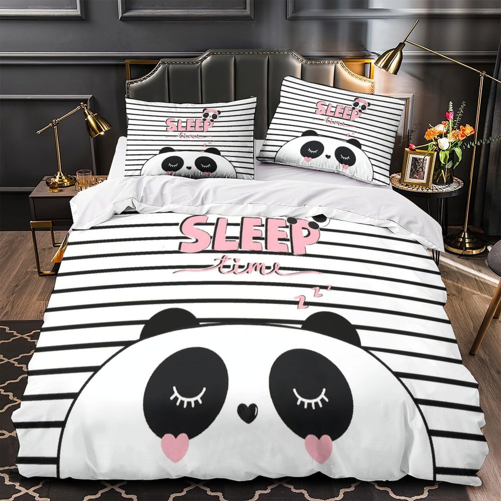 Housse de couette panda fermeture éclair anti-acarien pour peau sensible