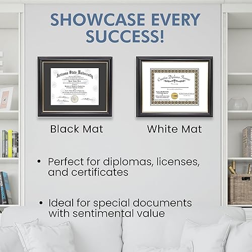 Miniatura 5 de Creative Picture Frames - Marco de diploma negro de 10 x 13 pulgadas con borde dorado, alfombrilla blanca de vidrio de alta resistencia y colgadores