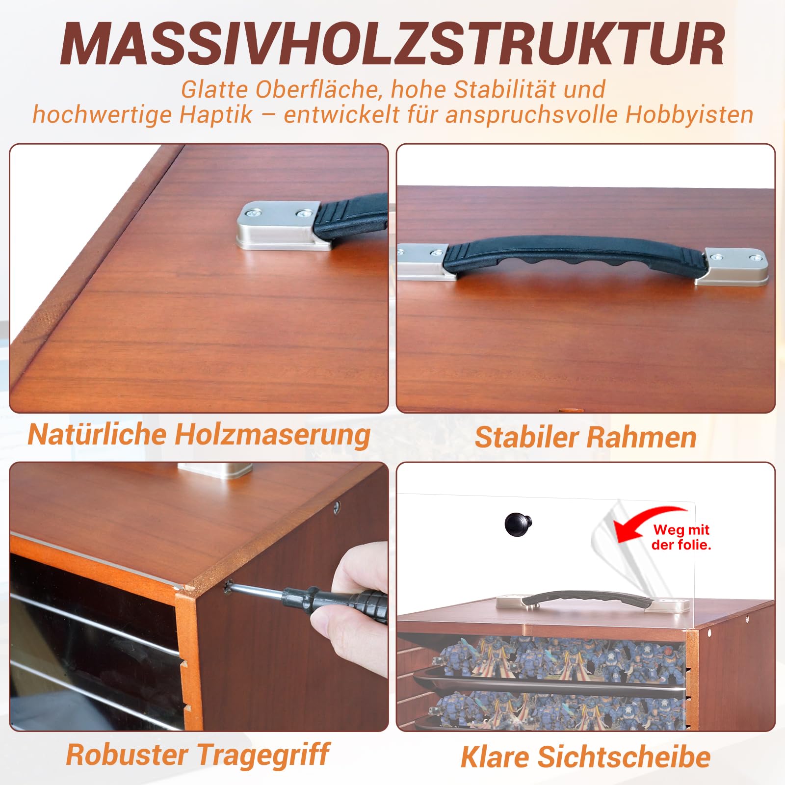 Miniaturowy walizek transportowy i do przechowywania dla przedmiotów kolekcjonerskich, drewniana miniaturowa walizka do przechowywania i szklana szafy dla figurek i figurek akcji, przenośny walizek do