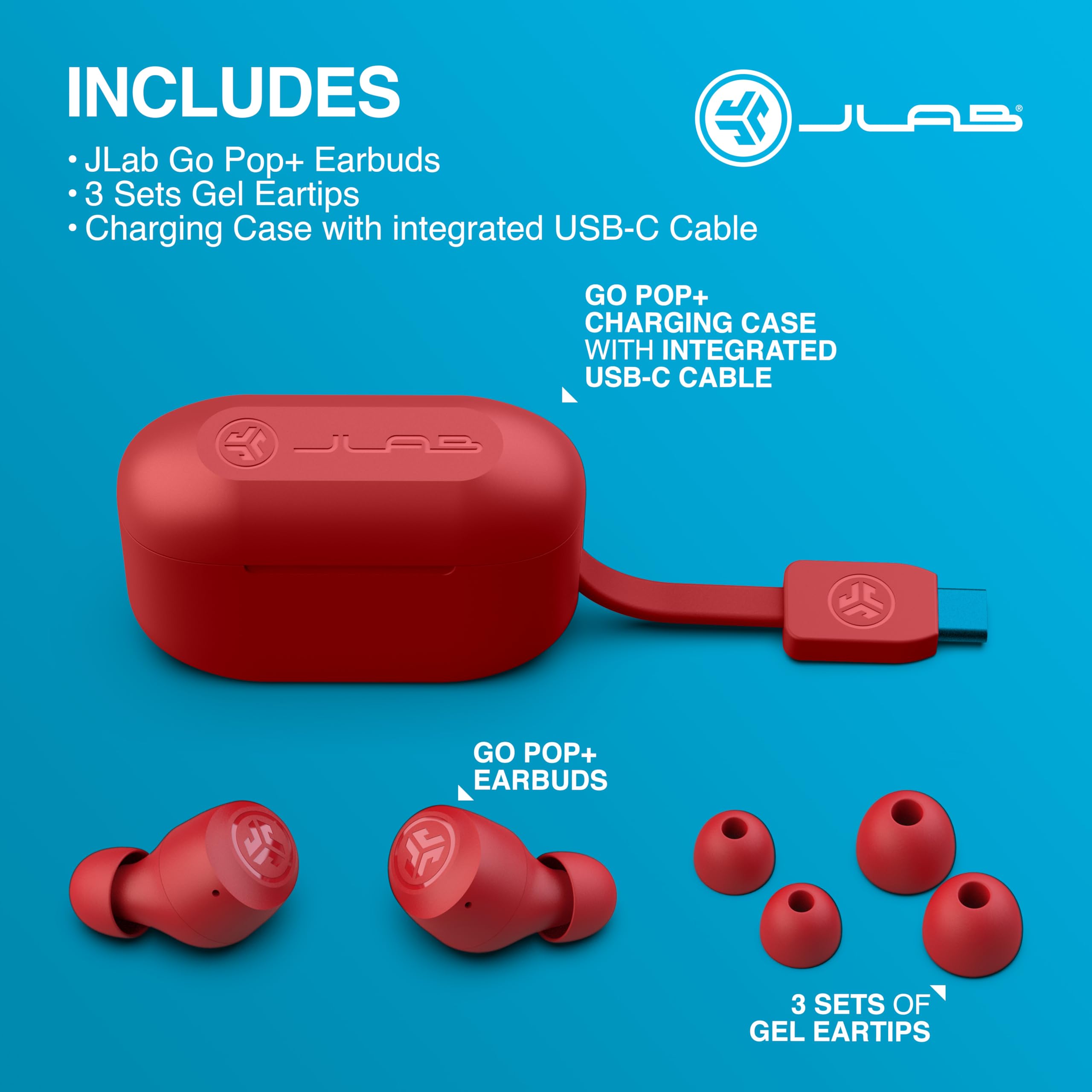 JLab Go Air Pop+ Tones True Wireless Earbuds, in Ear Headphones, Bluetooth Earphones, 35H Playtime Ear Buds, Bluetooth Earbuds with Microphone, USB-C Charging Case, Dual Connect, EQ3 Sound, (1615 C)