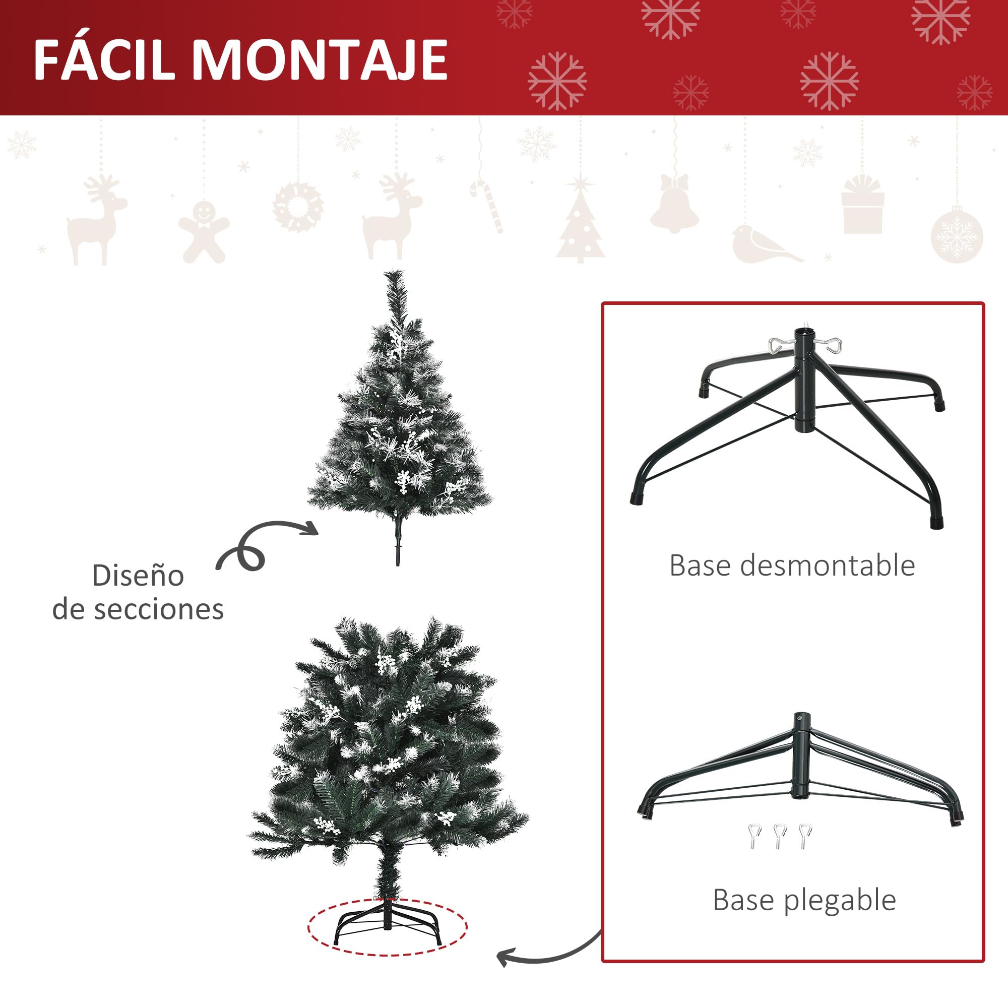 HOMCOM Árbol de Navidad 150 cm con 378 Ramas y Soporte de Acero Verde