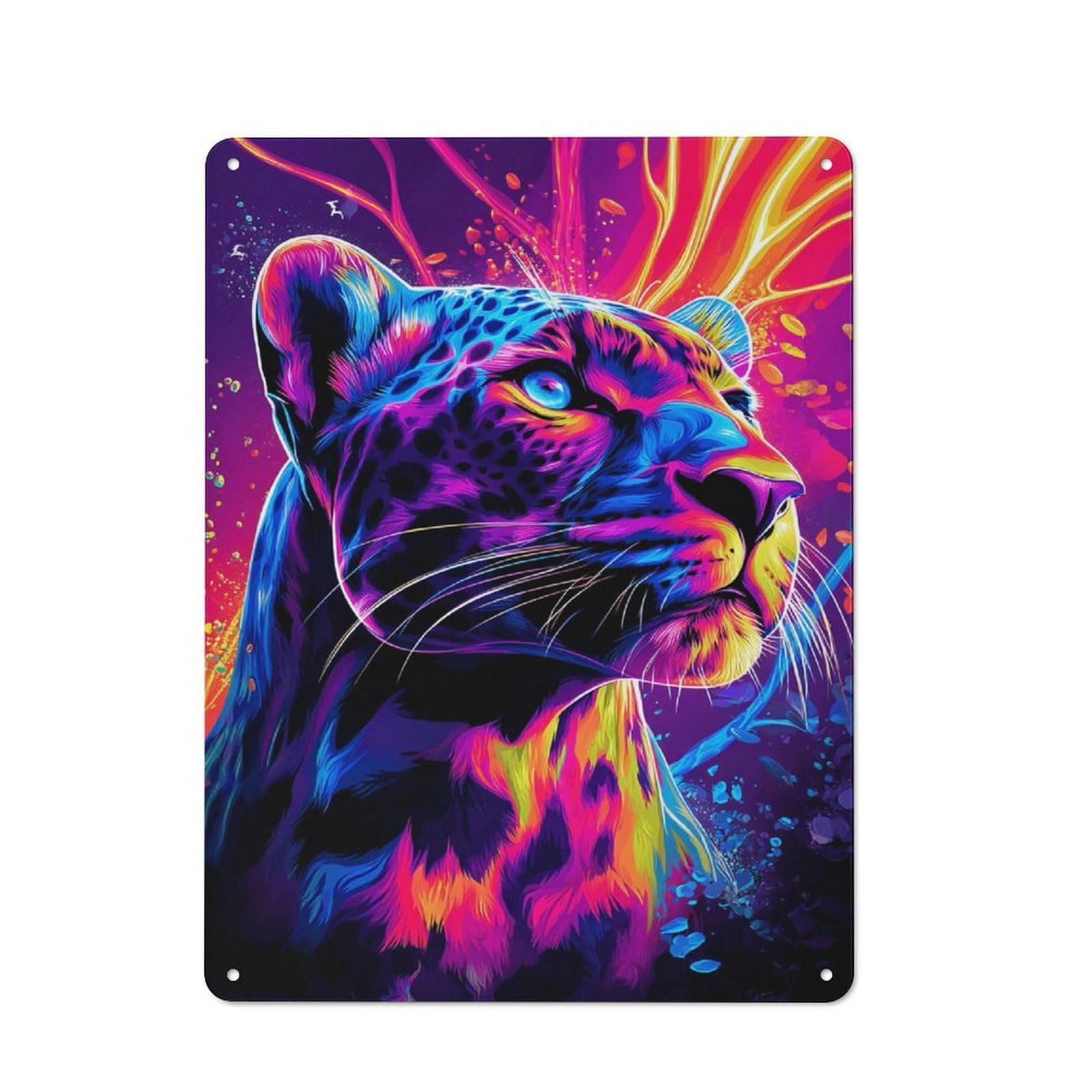 Shed Style Neon Leopard Vibrant Artwork -2 Shed Metal Sign 40x30cm, Shed Wall Decor for Shed, Garden Room, Porch Or Garage