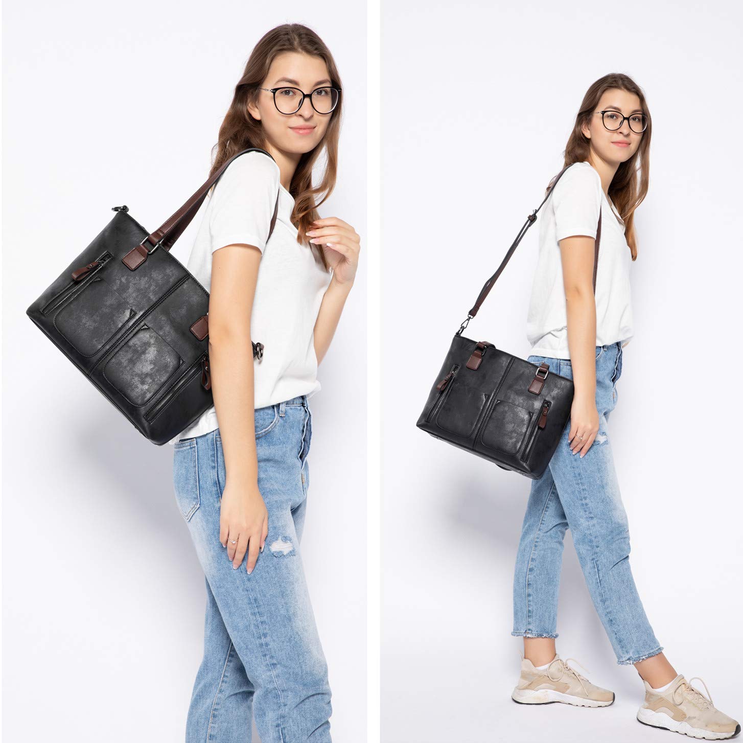 LOVEVOOK Purses Tote Bag for Women, Handbags Large Shoulder Bag, Leather Work Bags with Multi-Pockets, Designer Hobo Satchel: Medium-13.3 inch Black