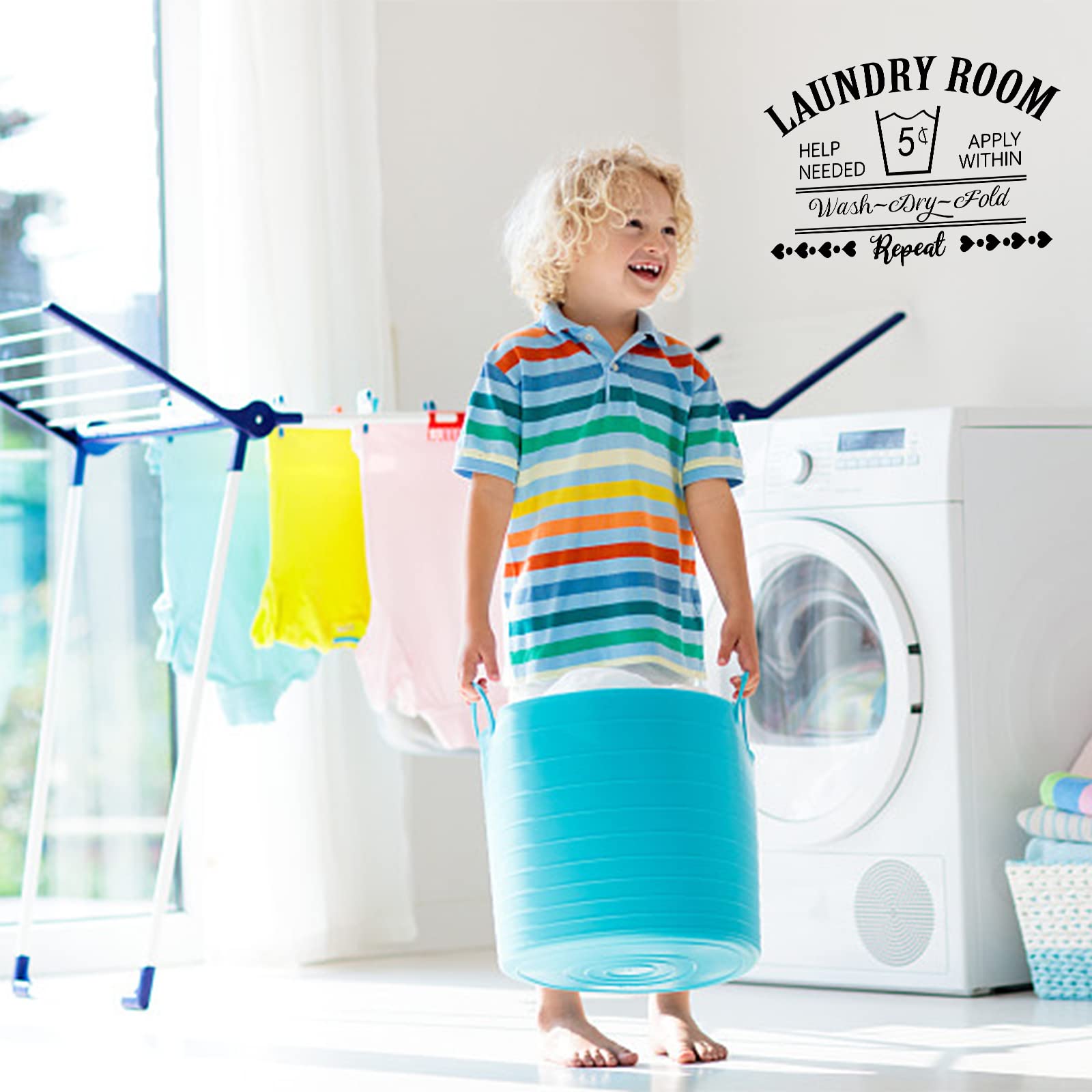 SUPERDANT Laundry Room Wall Decal Wash Dry Fold Wall Sticker Vinyl Wall Art Decal Decor Laundry Room Sign for Home Washing Machine Dryer Wall Decor Black 90x29cm - Image 4