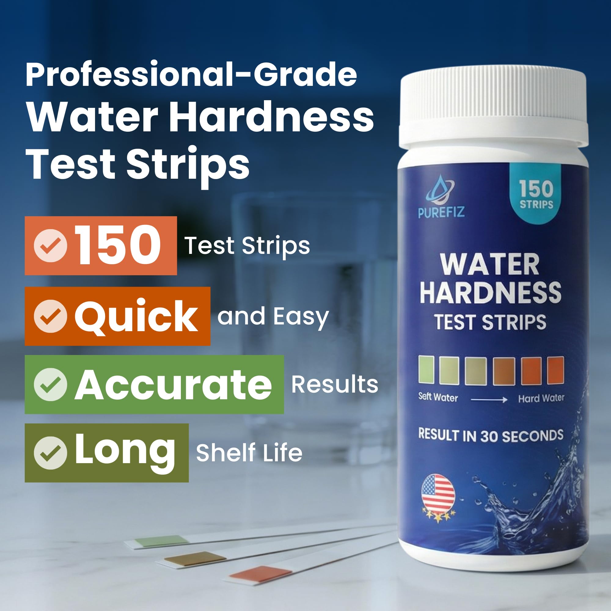 Kit de test de dureté de l'eau – Bandelettes de test de dureté de l'eau rapide et précise – Kit de test ultime pour la dureté de l'eau – 150 bandelettes de test pour adoucisseur d'eau