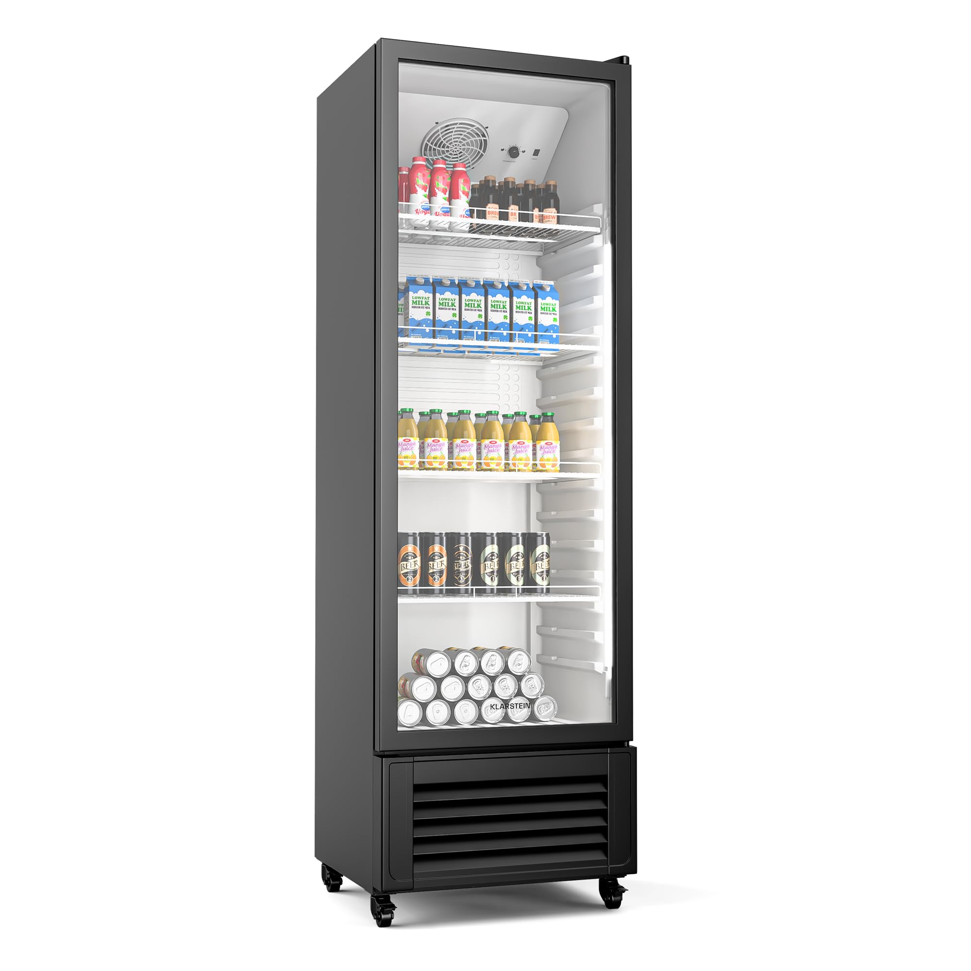 KLARSTEIN GrandCooler 306L Nevera Para Bebidas - Frigorífico para Bebidas con Puerta de Doble Acristalamiento, Iluminación Led, Termostato Mecánico, Ruedas Giratorias, 0-10°C
