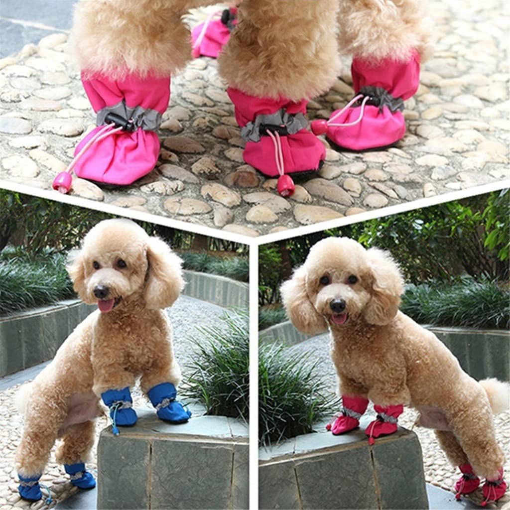 4 Stivali Invernali Impermeabili Per Cani - Antiscivolo Con Calzini - Colori Assortiti: Rosso, Blu, Rosa, Marrone, Nero